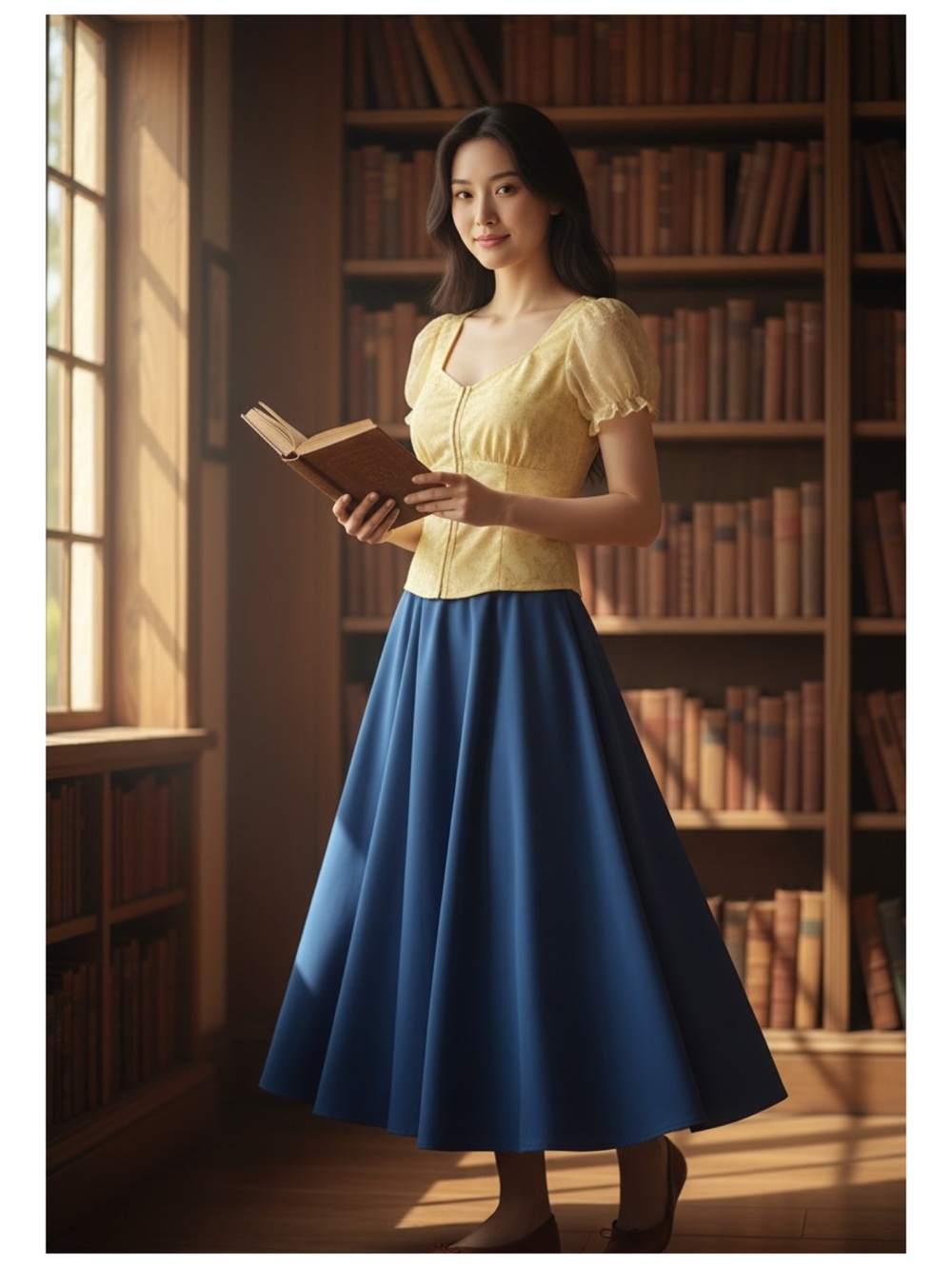 Disney Her Beauty & the Beast Puff Sleeve Top XL Yellow